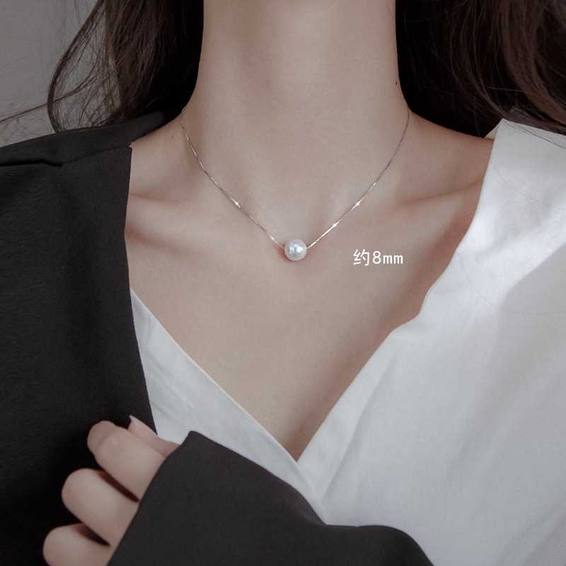 Vòng cổ Mạ Bạc 925 Đính Ngọc Trai Nhân Tạo Phong Cách Hàn Quốc Thời Trang