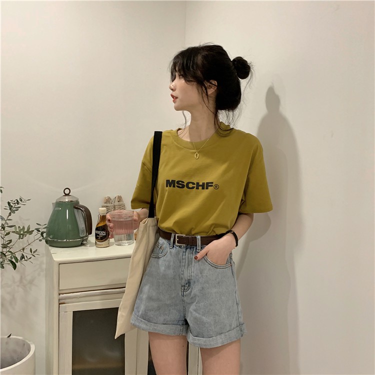 Xiaozhainv Quần sọt Denim lưng cao phong cách Hàn Quốc | BigBuy360 - bigbuy360.vn