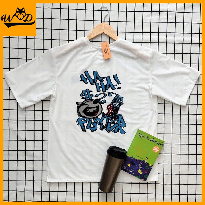 Áo thun unisex họa tiết HAHAHA đơn giản form rộng