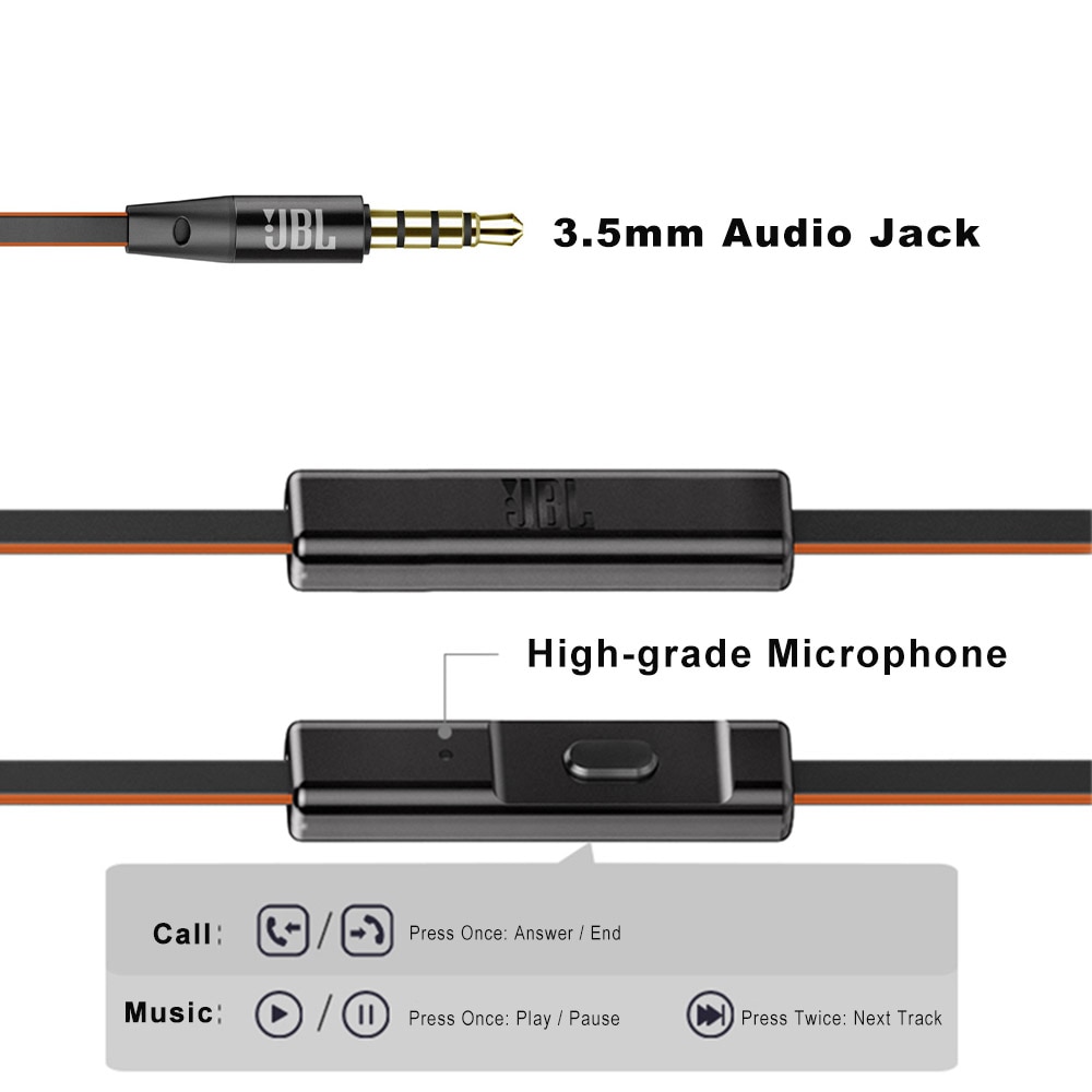 Tai nghe thể thao JBL T180A âm thanh sống động hỗ trợ cuộc gọi rảnh tay có mic cho iphone android