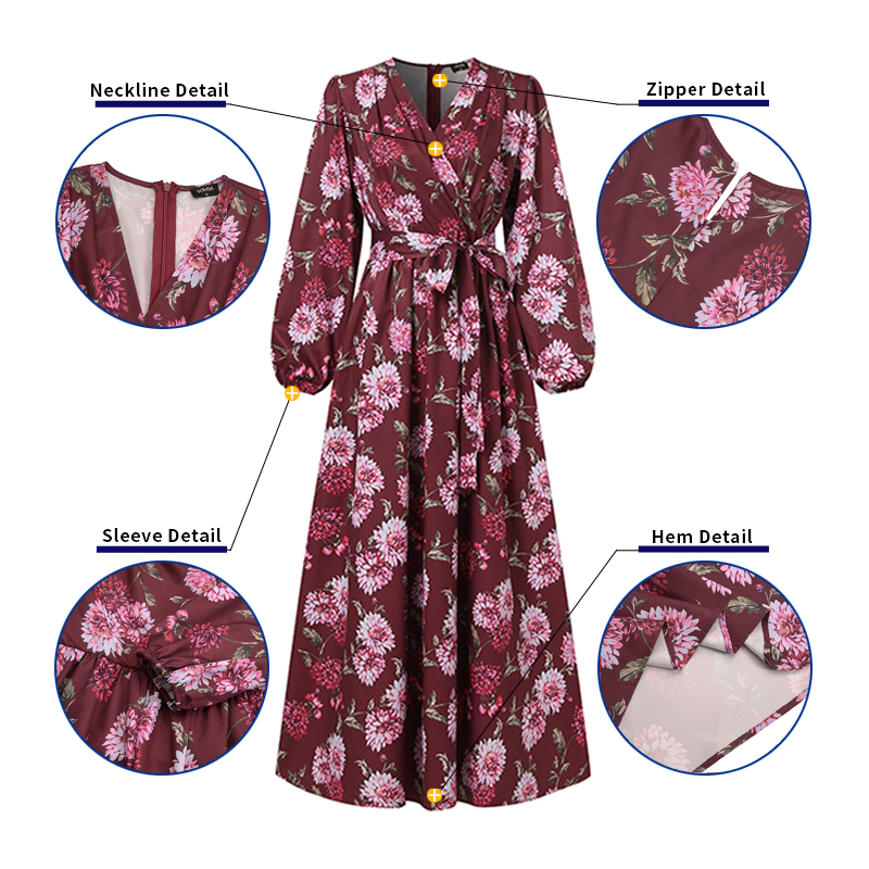 Đầm Nữ VONDA Dài Chữ A Rộng In Hoa Tay Dài Cổ V | BigBuy360 - bigbuy360.vn