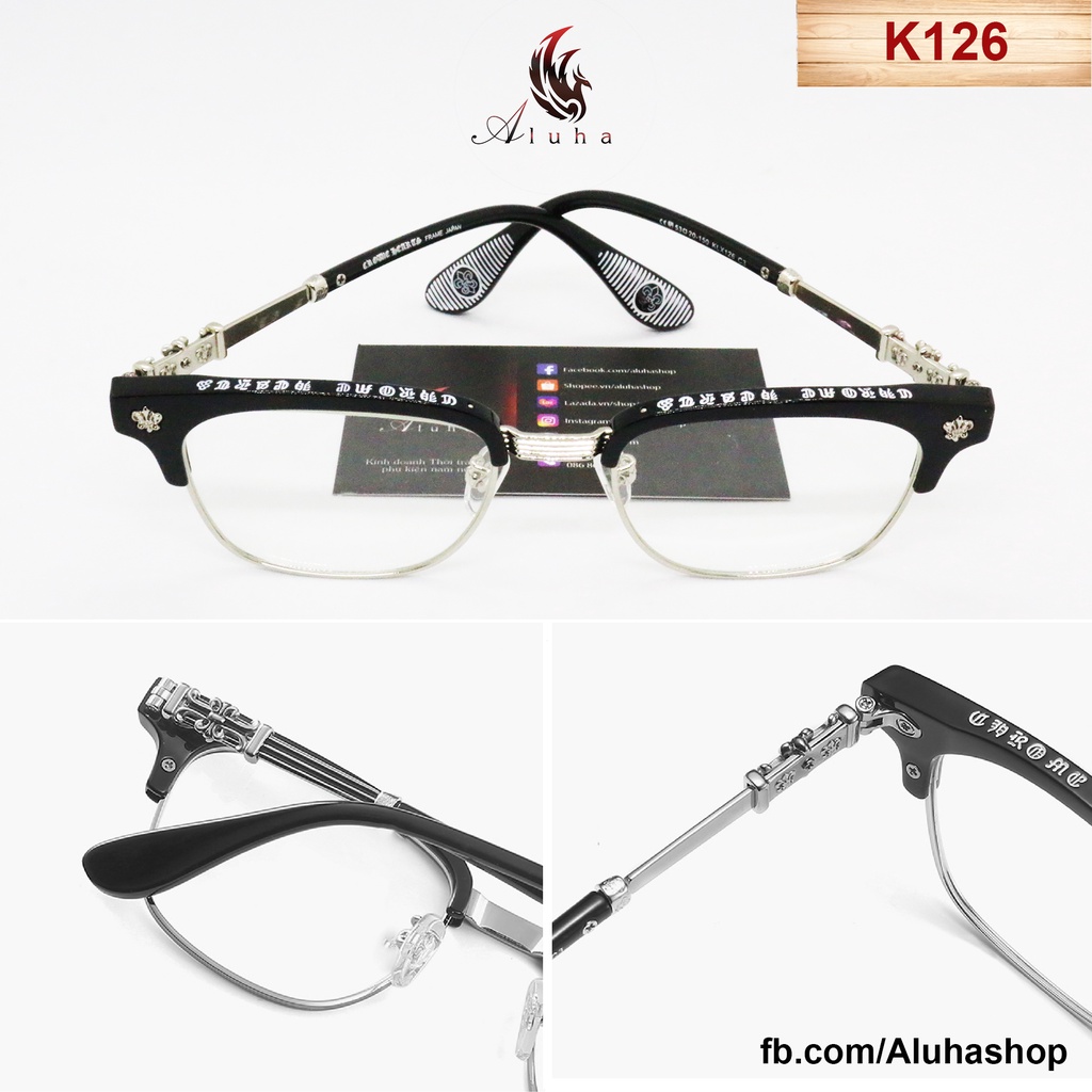 Gọng kính Titan Chrome Heart chống ánh sáng xanh kiểu dáng Clubmaster cổ điển, đẹp không chê vào đâu được - K126 - Aluha