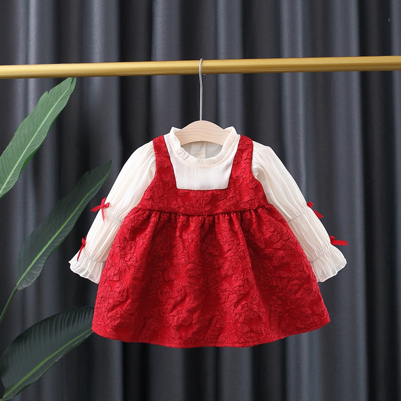 Váy Giả Yếm Phối Tay Đính Nơ Bé Gái Từ 1-4 Tuổi MINTSCLOSET Mint's Closet - Gv0002