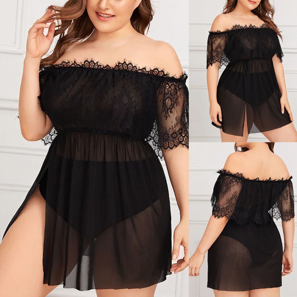 Simba-my Đầm Ngủ Lưới Ren Trễ Vai Thời Trang Cỡ 1XL-4XL Cho Nữ