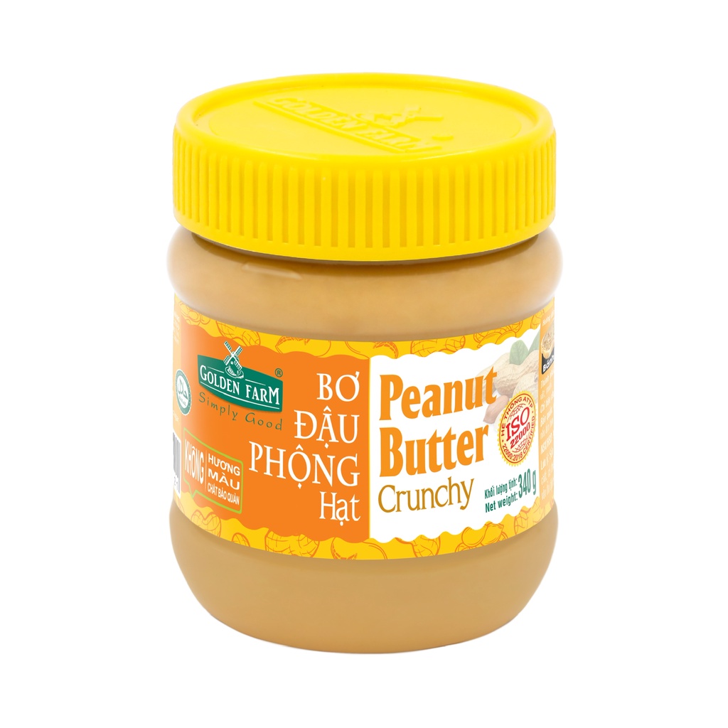 Bơ Đậu Phộng Hạt Peanut Butter Crunchy Golden Farm 340g - Dùng làm bánh, ăn kèm bánh mì, xôi hoặc nấu ăn