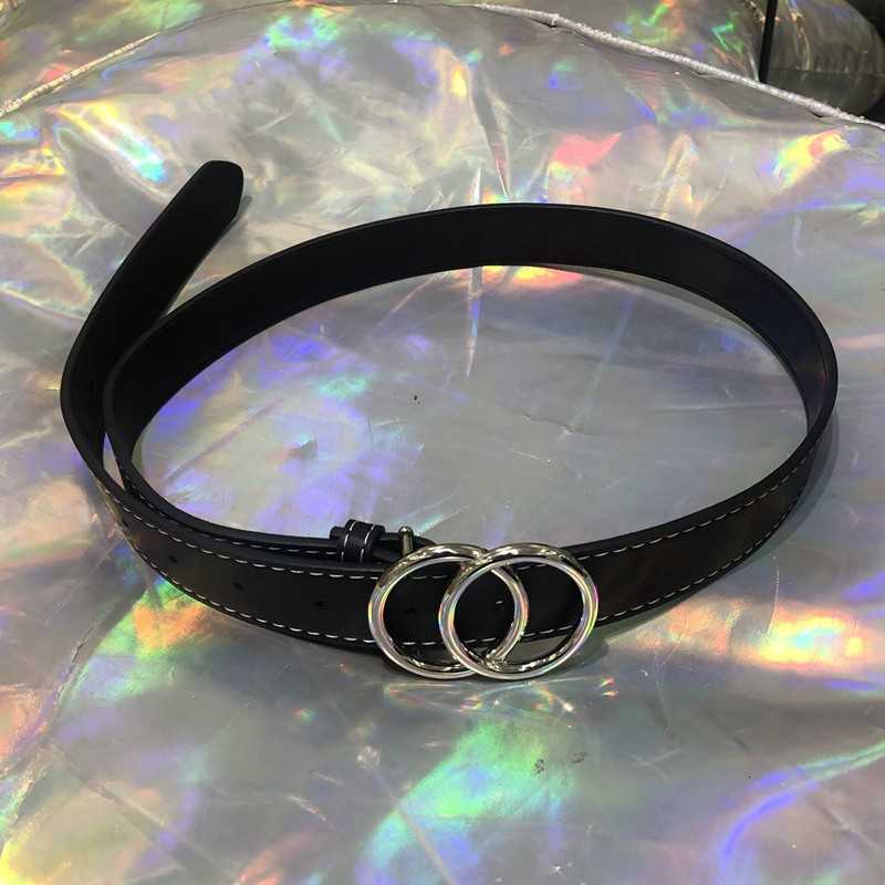 28779South Korea INS retro double circle PU belt simple and handsome student men and women belt