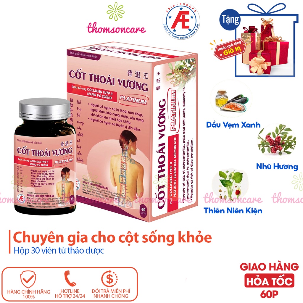 Cốt Thoái Vương Platinum - Hỗ trợ xương khớp, thoái hóa, đau vai gáy từ thảo dược - Hộp 30 viên