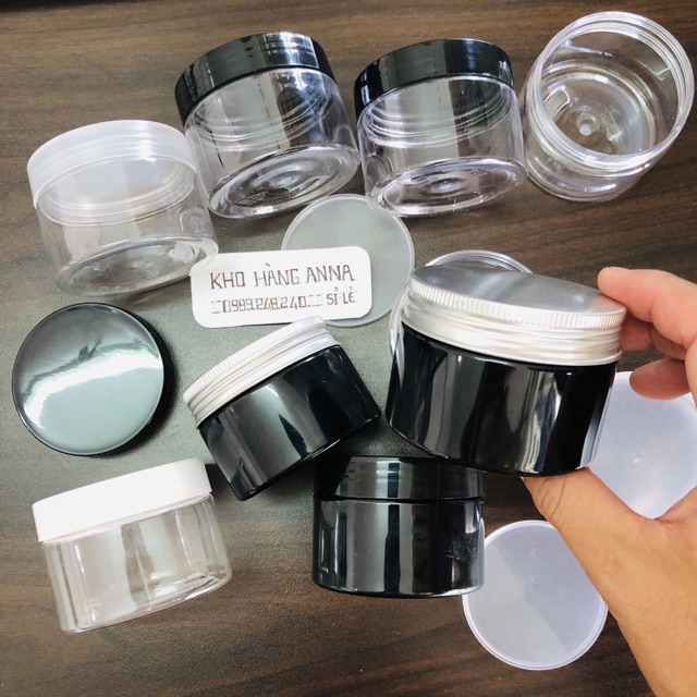 [ Hủ Chai Lọ nhựa ]  Hủ nhựa 100gr  màu đen / trong suốt - Hủ pet 100gr nắp nhôm/nắp đen/nắp trắng/nắp trong đựng mỹphẩm