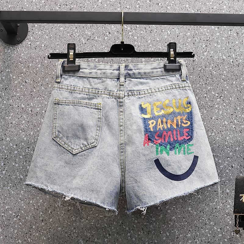 Quần Short Denim Ống Rộng Lưng Cao Thời Trang Mùa Hè Phong Cách Hong Kong Mới Cho Nữ 200 Jin
