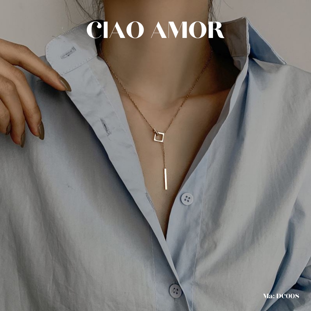 Dây chuyền nữ , vòng cổ titan vuông dài mạ vàng 18k không phai màu - Trang sức Ciao Amor - Mã DC008