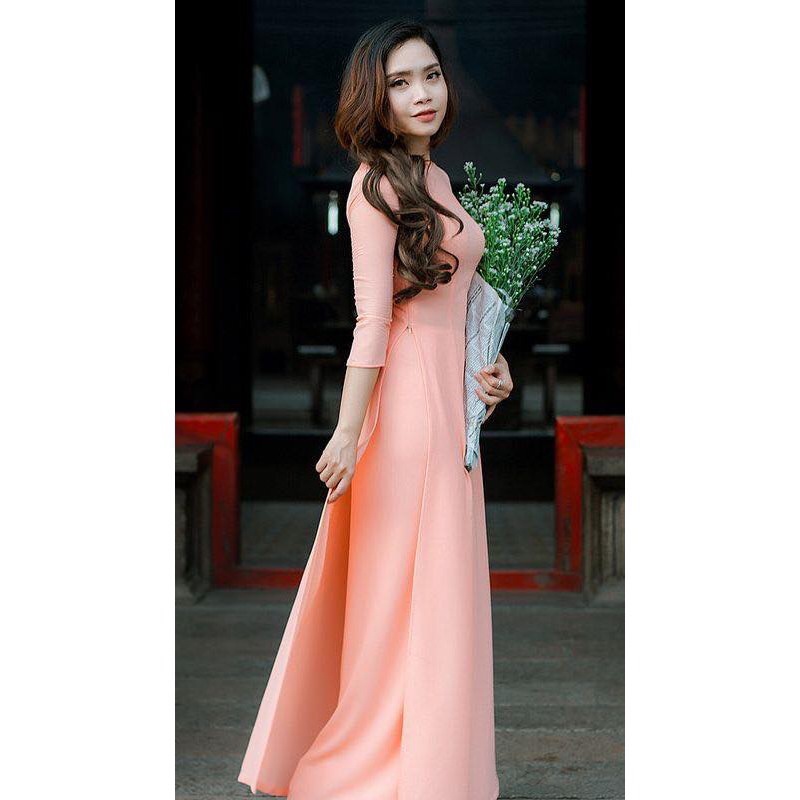 Áo dài đẹp, áo dài truyền thống rủ tà và tôn dáng màu Hồng cam, áo dài Lyna