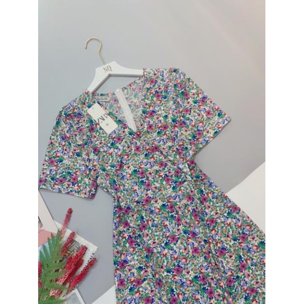 Bán sỉ váy hoa nhí tím cổ V bèo gấu 👗 ༷