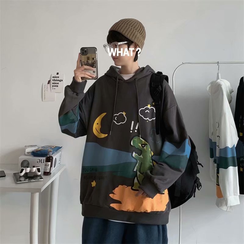 Men's Korean fashion style M-2XL wide-sleeved long-sleeve hoodie with cartoon motifs