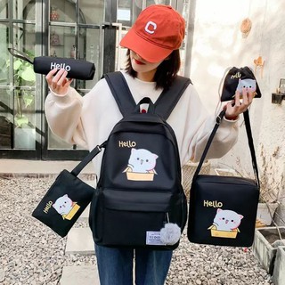 balo combo 4 món mèo hello set 4 món nữ đi học laptop sinh viên ulzzang