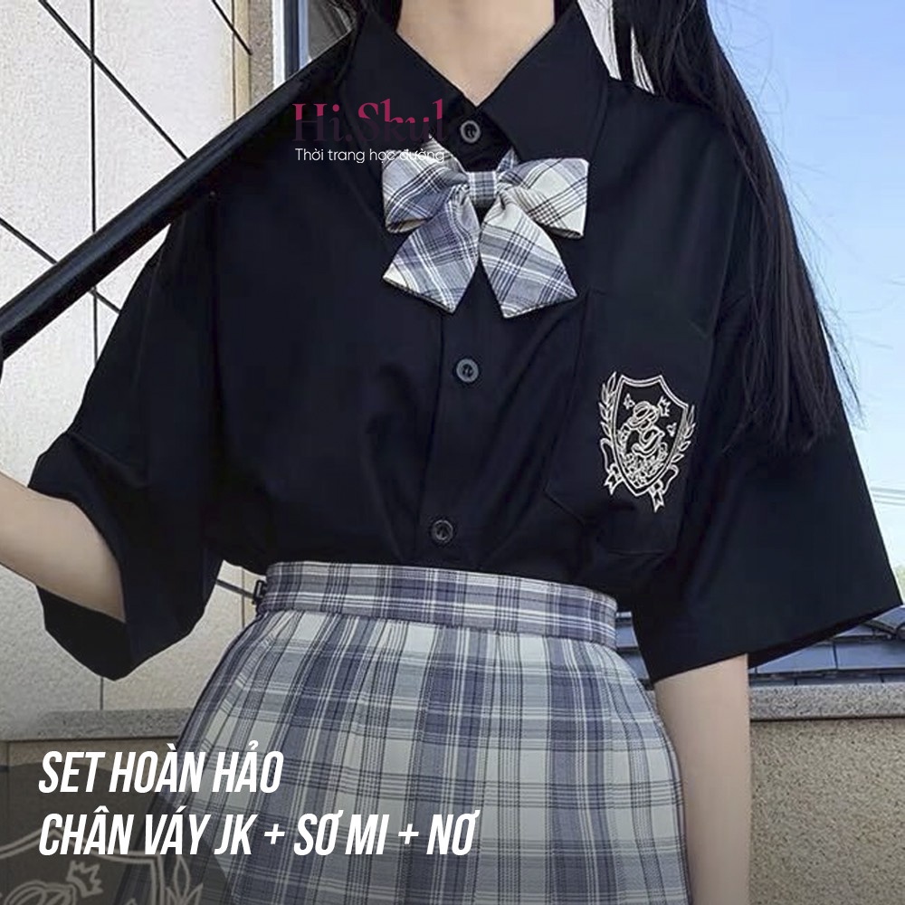 Áo sơ mi trắng cộc tay thêu biểu tượng dễ thương phong cách JK học sinh Nhật Bản đáng yêu A00028