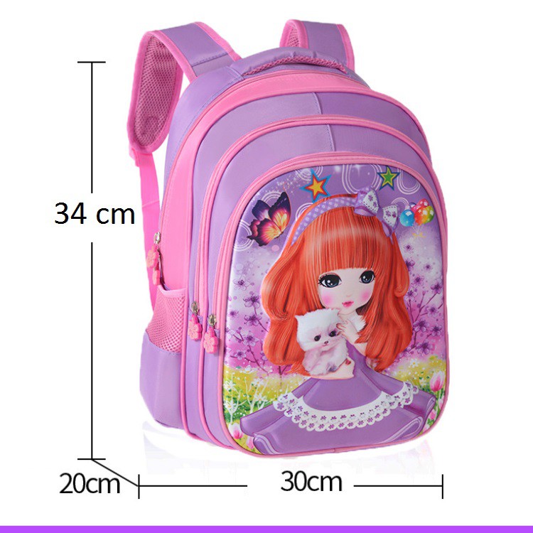 Balo bé gái công chúa 3D tím mẫu giáo