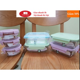 Combo bộ hộp thủy tinh vuông tròn 1,2,3 ngăn thủy tinh cao cấp 1000ml, 600ml, 400ml chịu nhiệt lên đến 400 độ