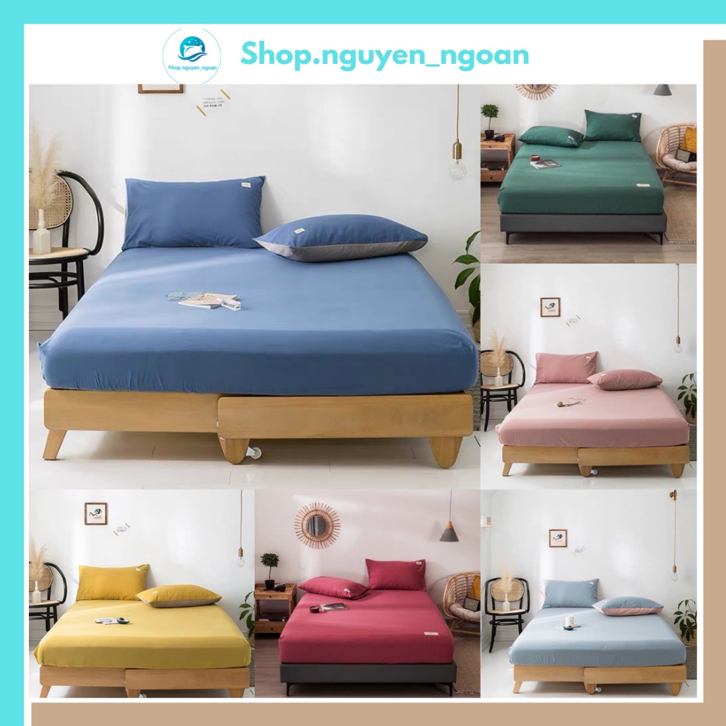 Bộ ga giường và vỏ gối Cotton TC màu trơn sang trọng ga gối phong cách hàn quốc miễn phí bo chun bộ drap giường | BigBuy360 - bigbuy360.vn