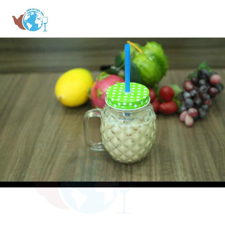 Ly quai thủy tinh uống trà sữa hình trái thơm MÀU VÀ KHÔNG MÀU
