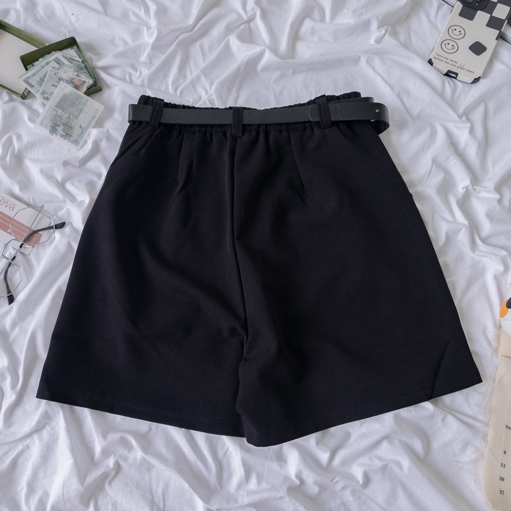 LEEVA - Quần short kèm belt/ Short tây nữ cạp cao ống suông + Tặng kèm thắt lưng S011