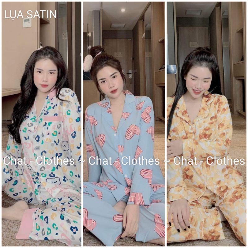 Bộ pyjama lụa satin dài siêu xinh kèm ảnh thật