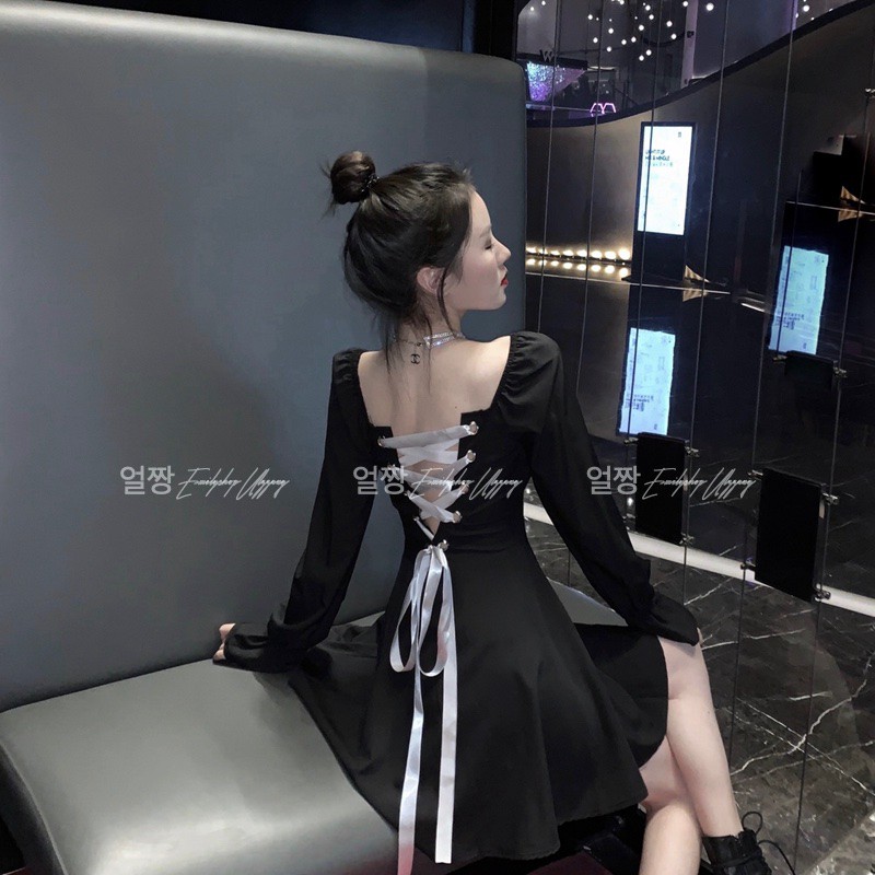 Đầm nữ dáng xòe đan dây lưng tay dài Emilyshop