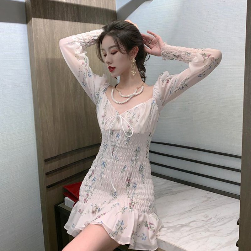 Đầm dáng xòe hoa nhí tay dài Emilyshop ulzzang