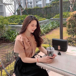 Áo kiểu nữ ✨áo nơ xếp li nữ 2 màu be trắng
