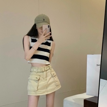 Áo len nữ dáng croptop 3 lỗ kẻ sọc chất đẹp co giãn hàng đẹp PANOSI - A642