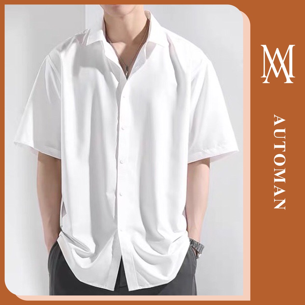 Áo sơ mi nam ngắn tay form suông cổ bẻ Hàn Quốc vải cao cấp chống nhăn AUTOMAN A17
