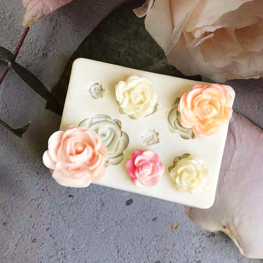 Khuôn Làm Bánh 7 Ngăn Hình Hoa Hồng 3D Bằng Đất Sét