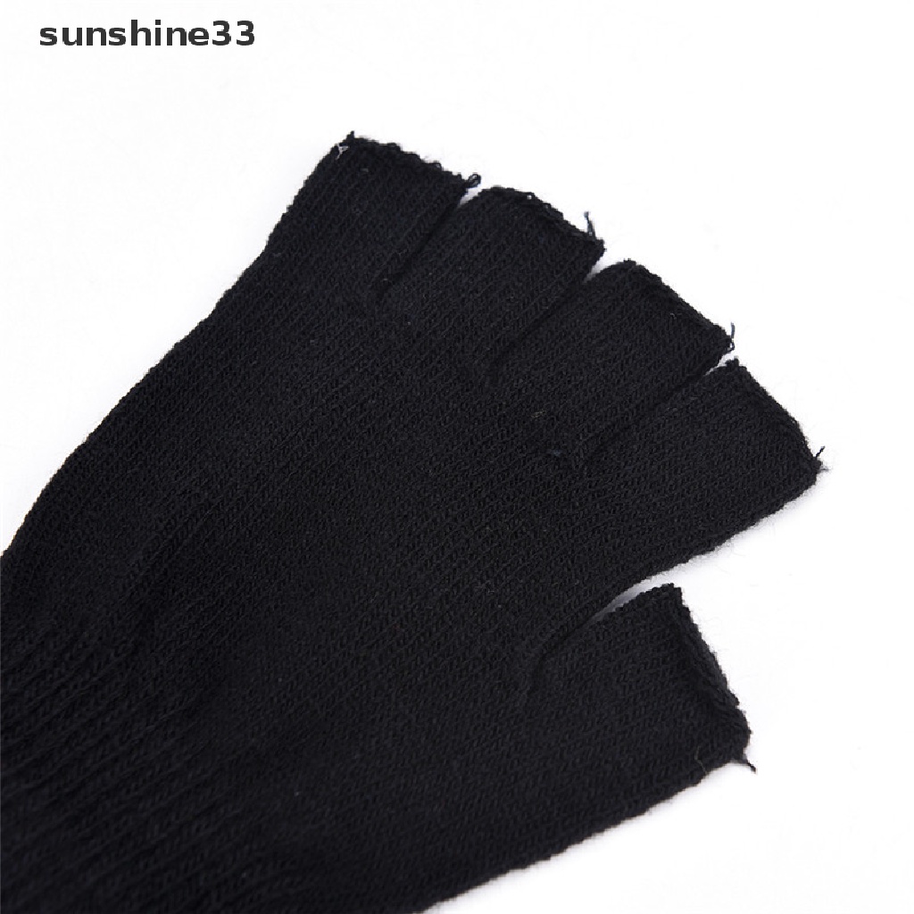 Găng tay len hở ngón màu đen co giãn giữ ấm mùa đông cho nam | BigBuy360 - bigbuy360.vn