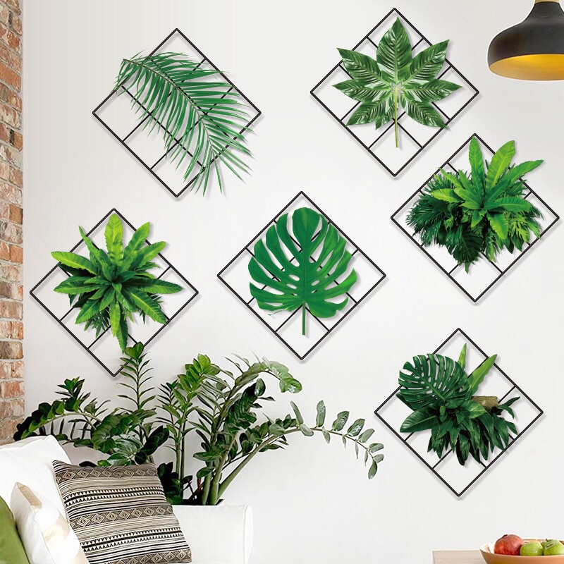 Decal dán tường khung vuông lá cây trang trí phòng khách