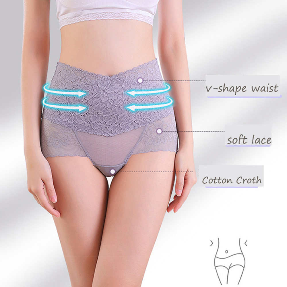 Quần lót phối ren màu trơn với cạp hình chữ V thoáng khí giảm béo định hình eo kiểm soát bụng | BigBuy360 - bigbuy360.vn