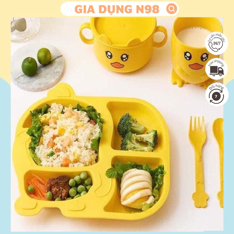 Bộ Khay ăn dặm, Hộp cơm ăn dặm set 5 chi tiết tập ăn dặm hình thú ngộ nghĩnh cho bé yêu