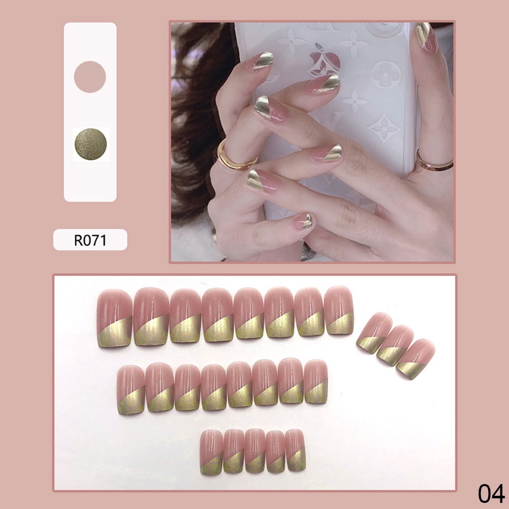 Set 24 Móng Tay Giả Trang Trí Họa Tiết Hoa Cúc Xinh Xắn