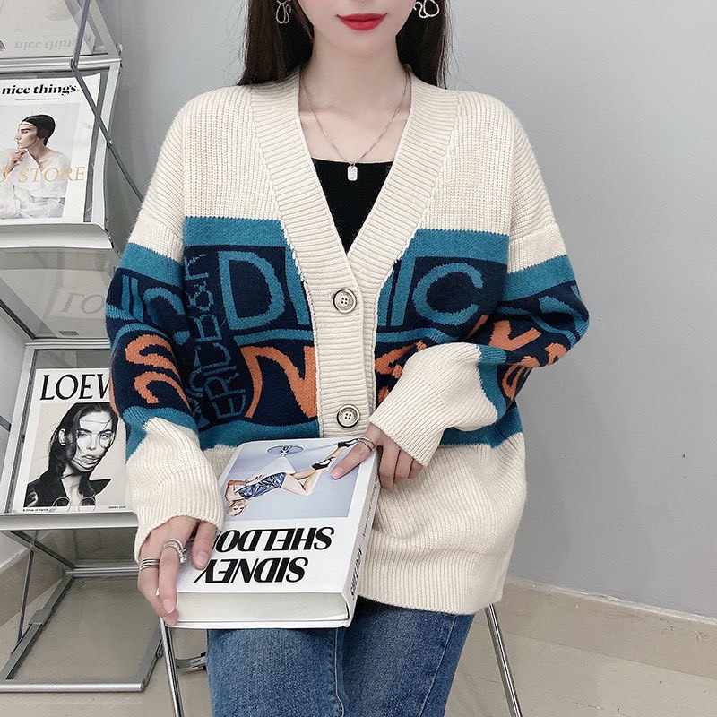 Áo Khoác Len Cardigan Phối Chữ Cổ V Cài Khuy Tay Dài Thời Trang Thu Đông Hàn Quốc | Vui Vẻ Shop