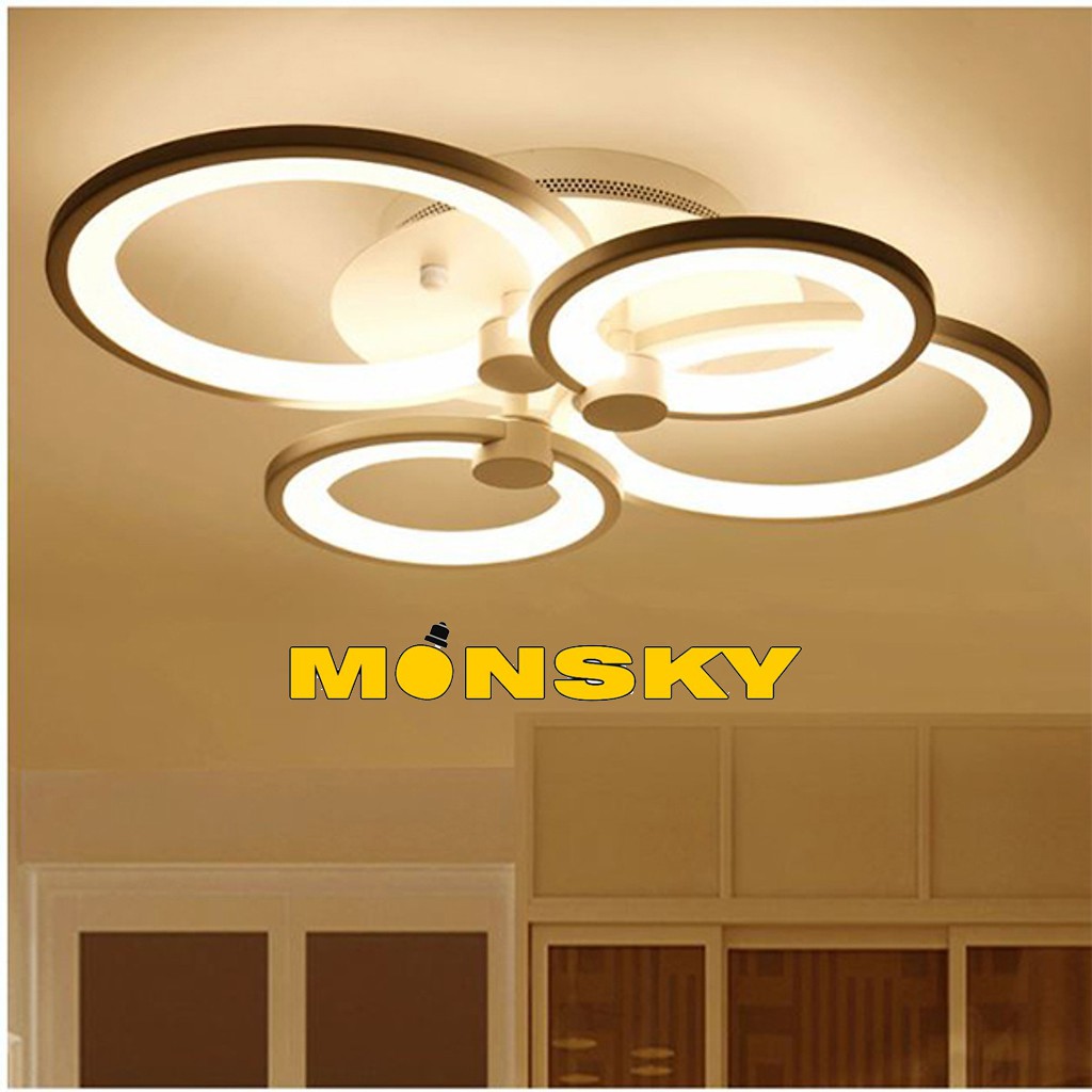 [MÃ LIFEMC1510A giảm 50K ]Đèn ốp trần MONSKY thạch cao trang trí 4 vòng 3 chế độ ánh sáng có điều khiển từ xa tiện lợi