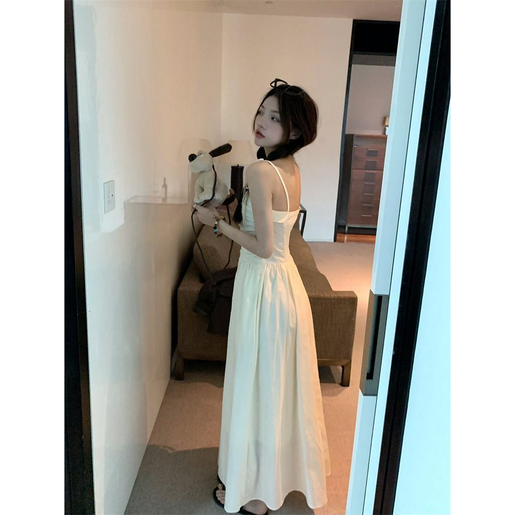 Đầm Hai Dây Xếp Ly Màu Xám Đậm Thời Trang Mùa Hè Pháp 63585