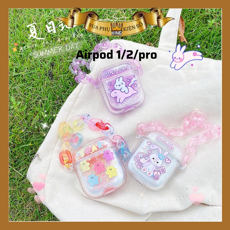 Vỏ bảo vệ bao đựng tai nghe ✔️ case airpod 1 2 ✔️ Trong nhũ quai xách hình dễ thương