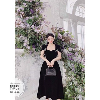 Bigsize Đầm nhung đính nơ D671