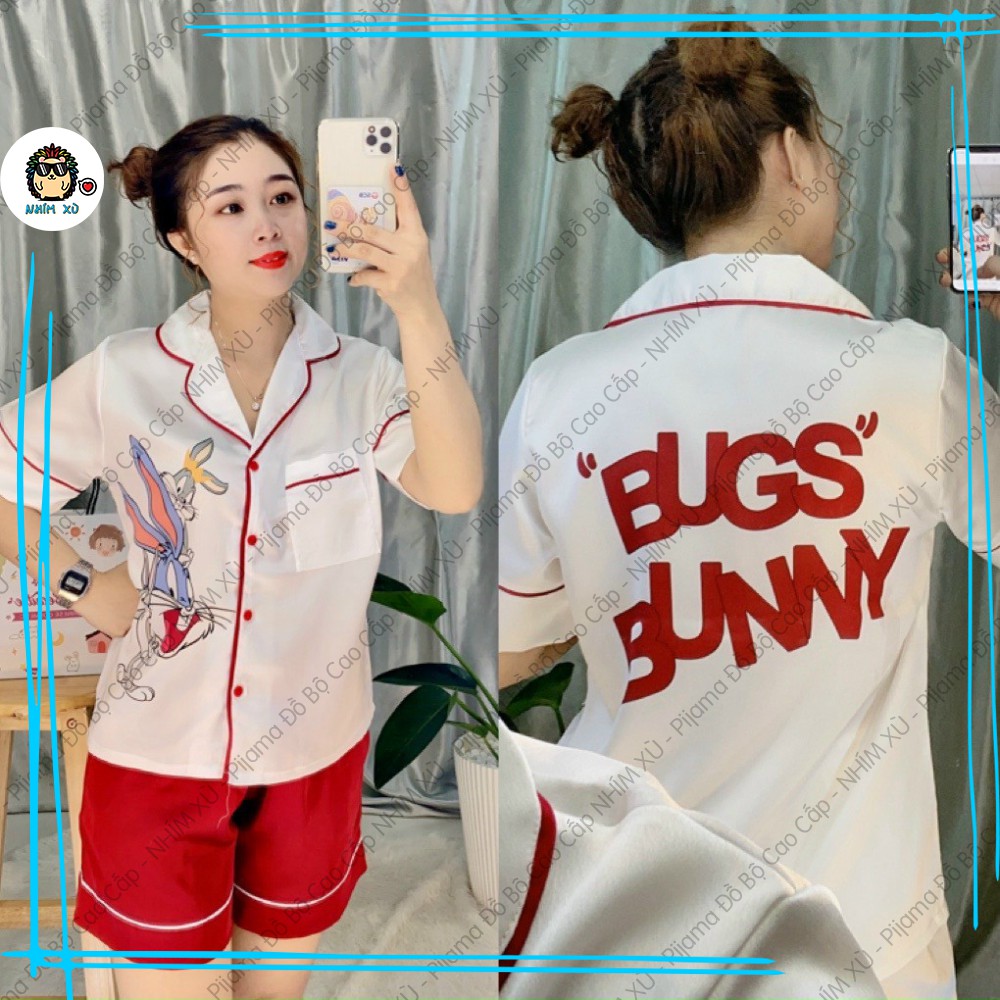 Đồ Bộ Ngủ Pijama Mặc Nhà Vải Satin Cao Cấp Bugs Bunny Quần Đùi Áo Tay Ngắn | BigBuy360 - bigbuy360.vn
