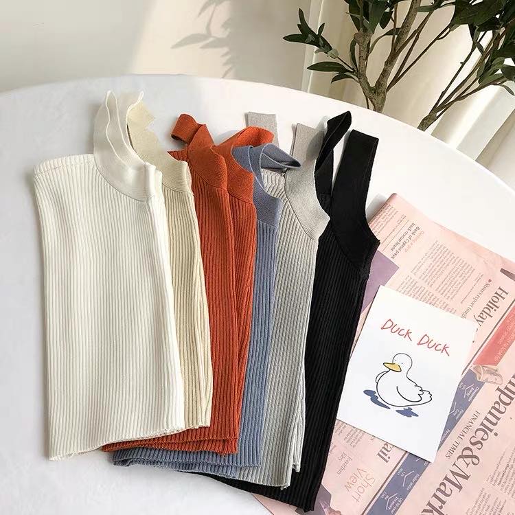 Áo hai dây dệt kim 21381 không tay cổ vuông nhỏ nhắn xinh xắn cho nữ mặc lót bên dưới / bên ngoài