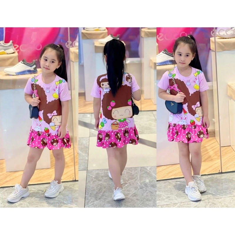 22-40kg | Đầm bé gái ráp lai bèo thun lạnh loại 1 màu cực xinh