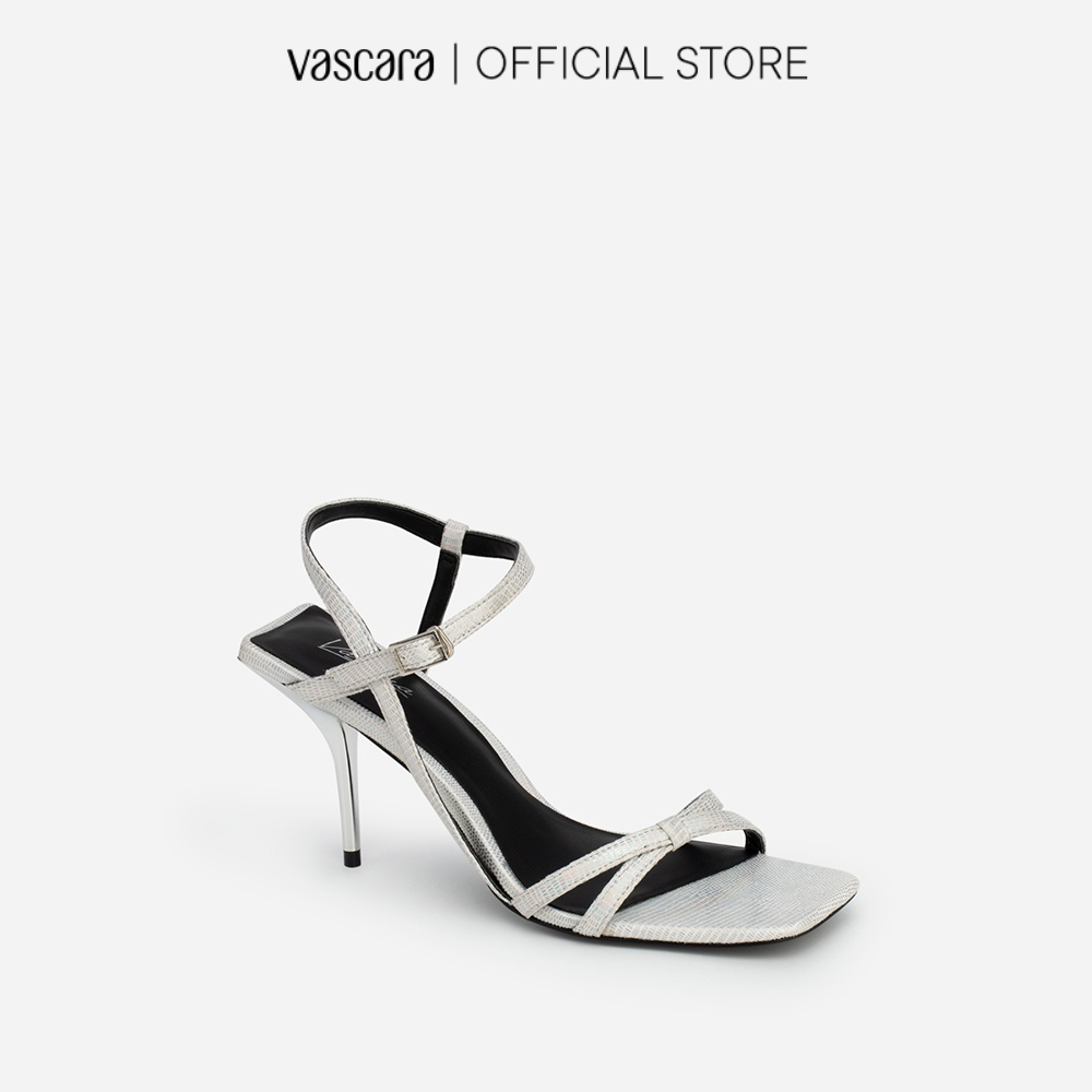 Vascara Giày Sandal Quai Mảnh Đan Nơ Vân Da Kỳ Đà SDN 0696 Bạc