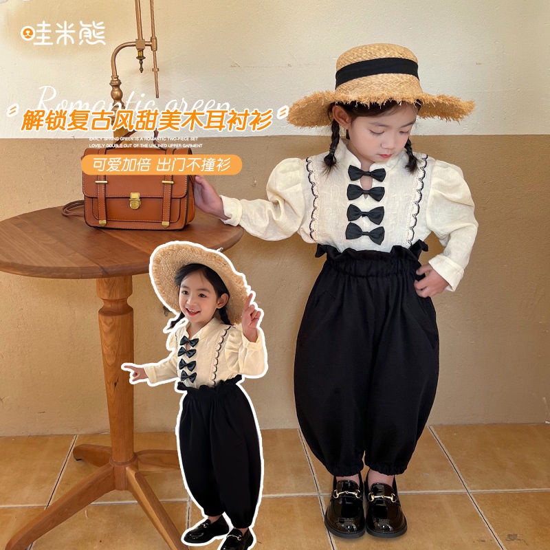 Girls Chanel style suit 2022 early spring new children's clothing Western style retro children's spring clothing pure cotton literary two-piece set