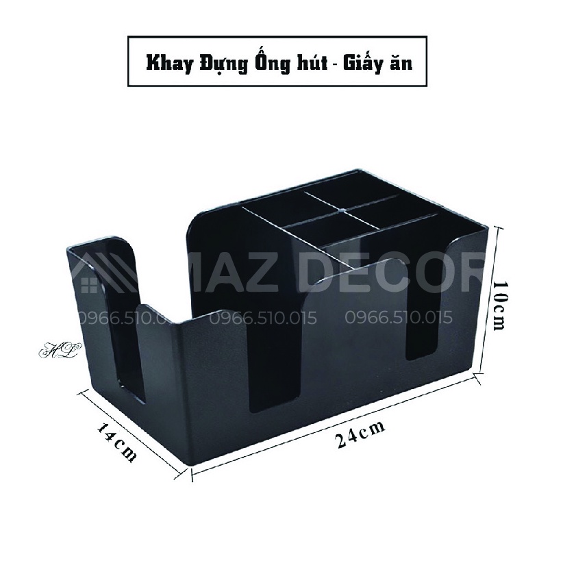 [Sỉ] Khay kệ hộp úp cốc trà sữa mini - khay đựng ống hút, giấy ăn mica chữ nhật đen