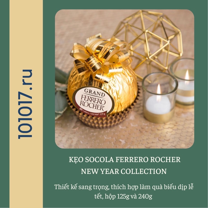 Kẹo socola FERRERO ROCHER - Kẹo Tết hình cầu có nơ hàng nhập chính hãng Nga