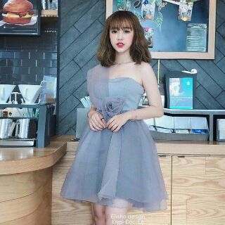 Đầm xòe một vai nơ eo