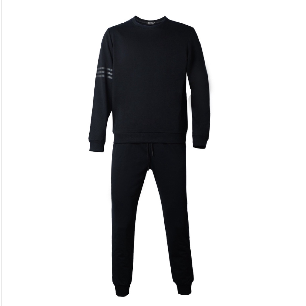 Bộ Đồ Thu Đông Mặc Nhà Nam OWEN BMN221172 Vải CVC Màu Đen Trơn Dáng Suông Áo Dài Tay Cổ Tròn Bo Tay Quần Cạp Chun Bo Gấu